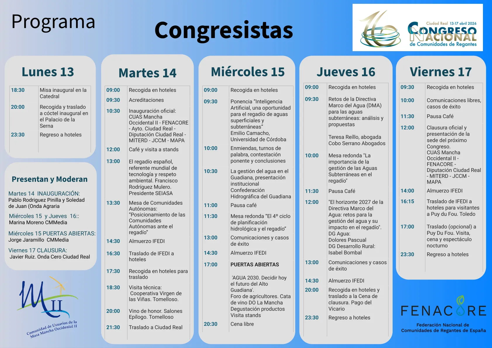 Programa del XVI Congreso Nacional de Regantes