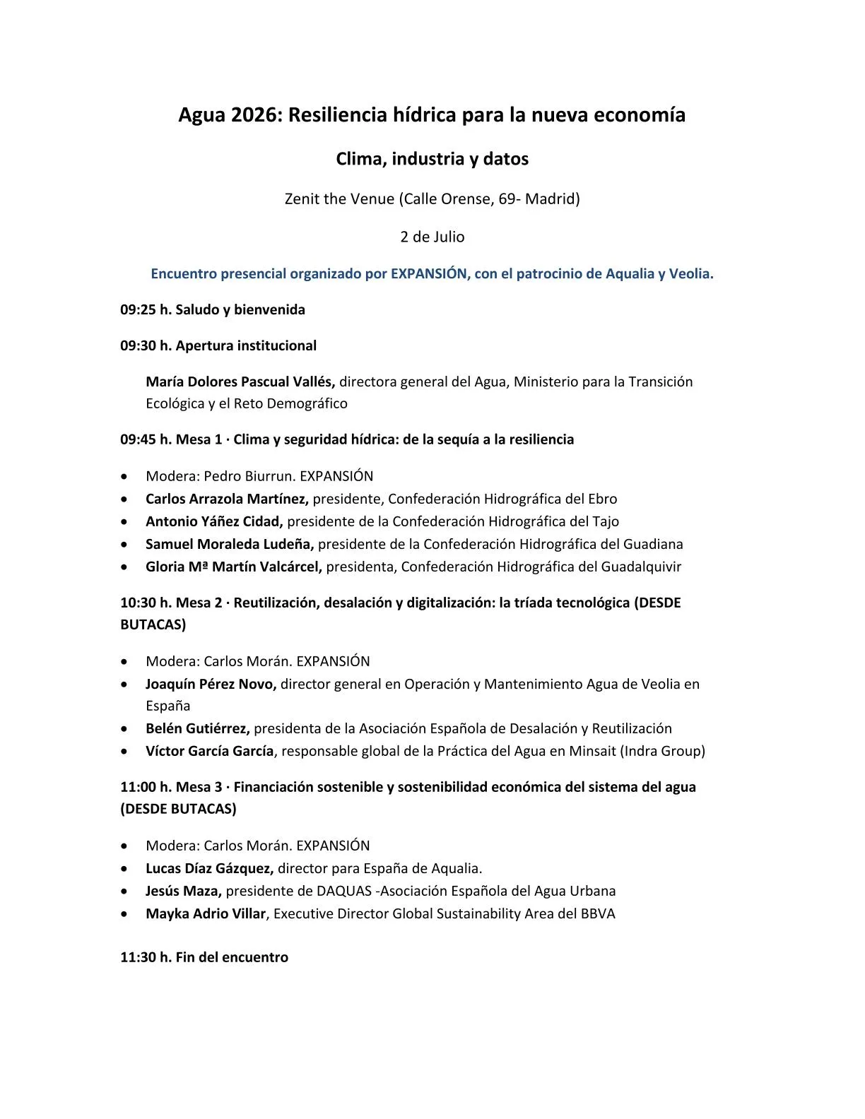 Programa encuentro Expansión agua 2026