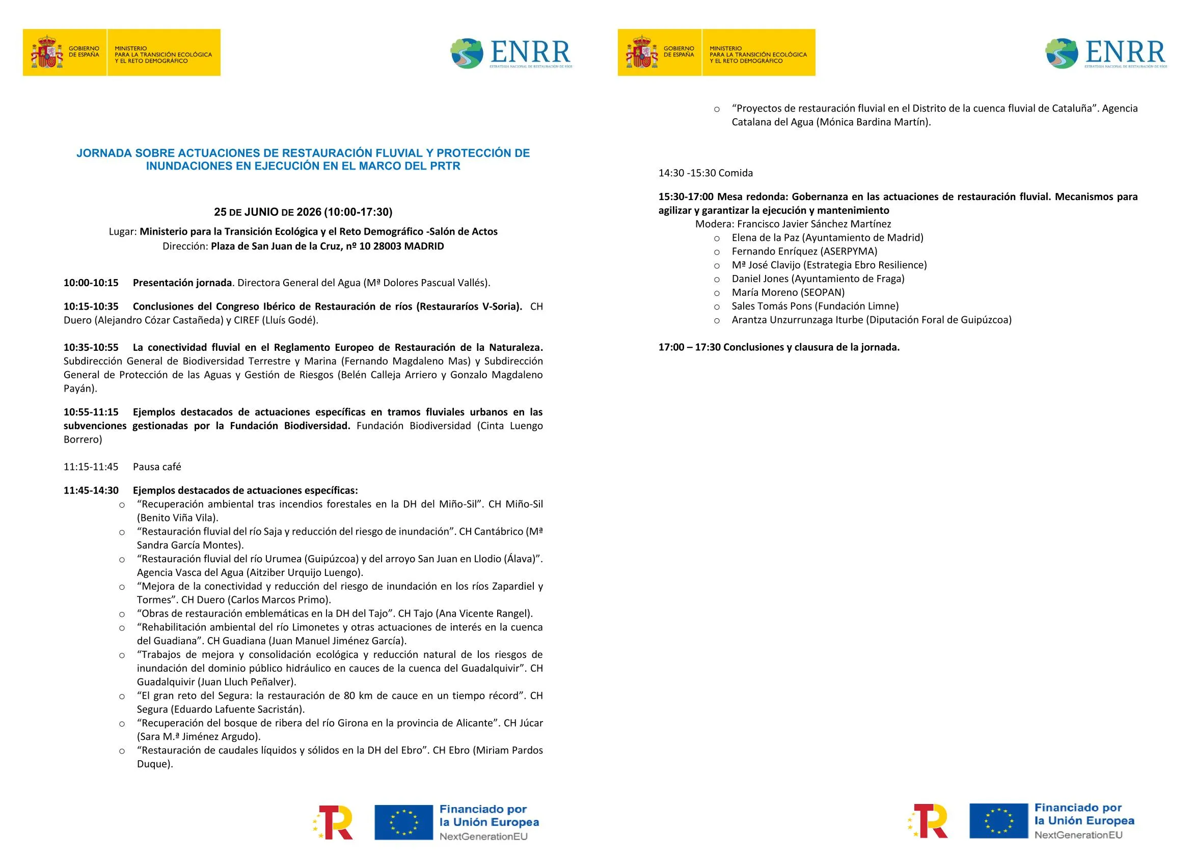 Programa jornada restauración fluvial e inundaciones PRTR