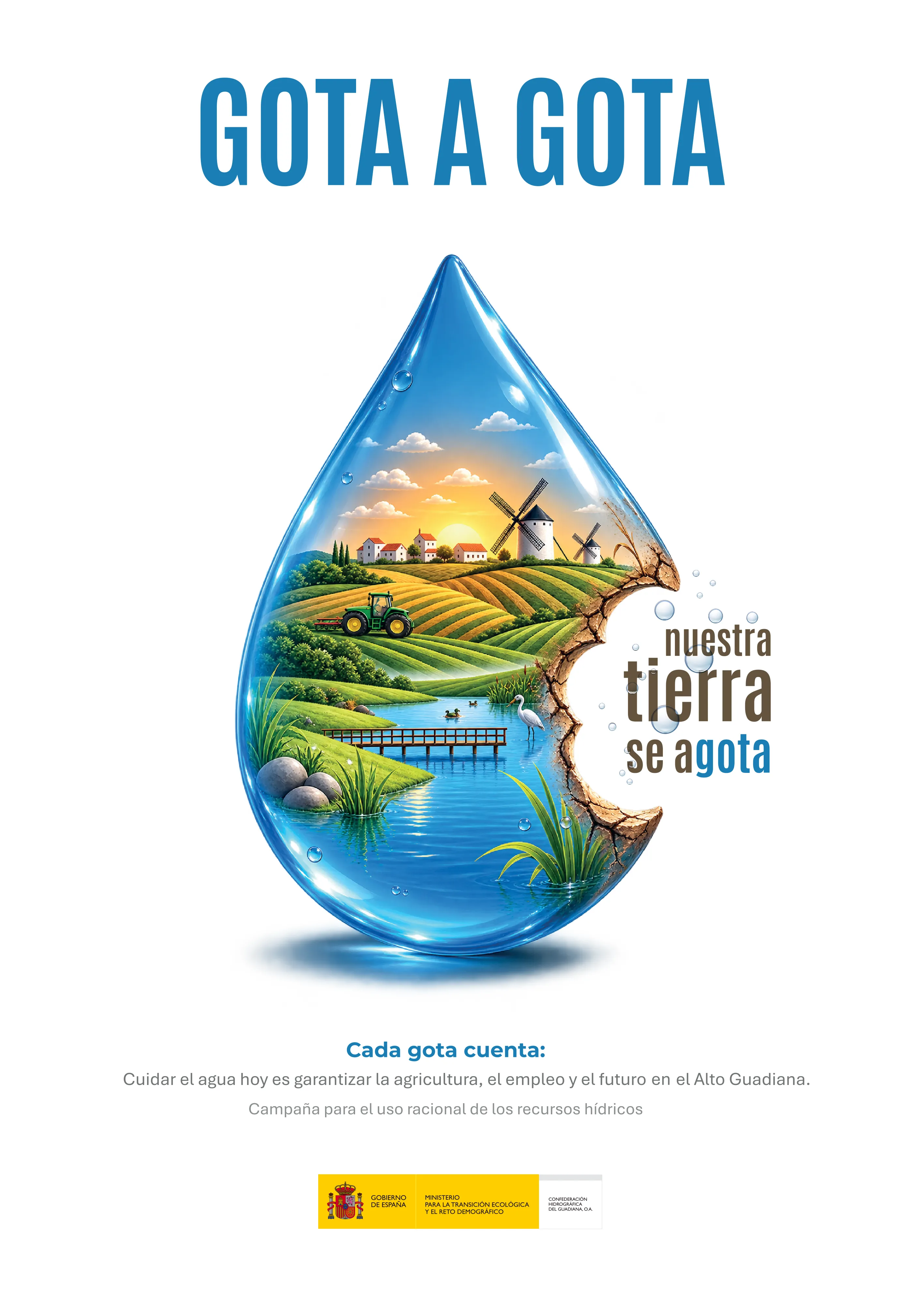 Cartel "Gota a gota, nuestra tierra se agota"