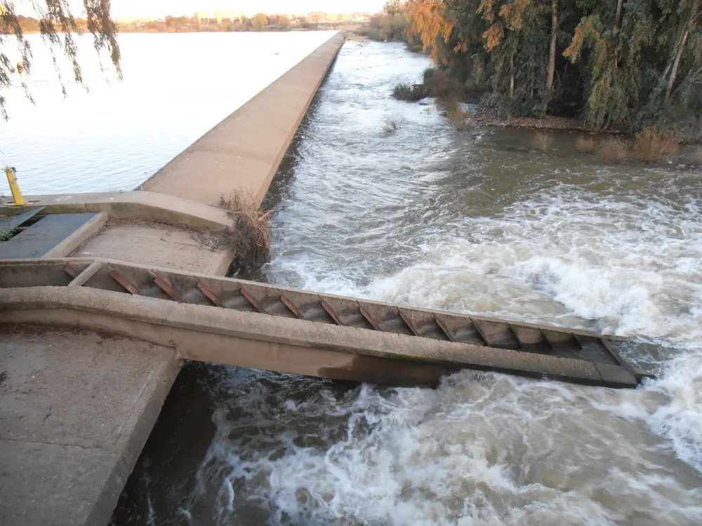Escala estribo derecho (deflectores).Escala de peces. Azud de la Granadilla (Badajoz)